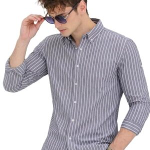 U TURN Men's Casual Printed Striped Stylish Latest Formal Shirt for Men | Cotton Mix 220 GSM